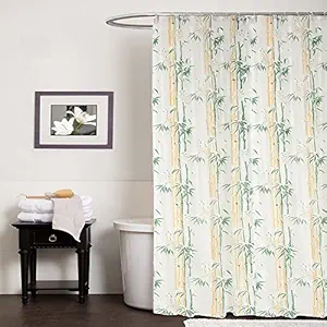 CASA FURNISHING PVC Plastic Floral Shower Bathroom Curtain with 8 Hooks, 54X78 Inches, Green