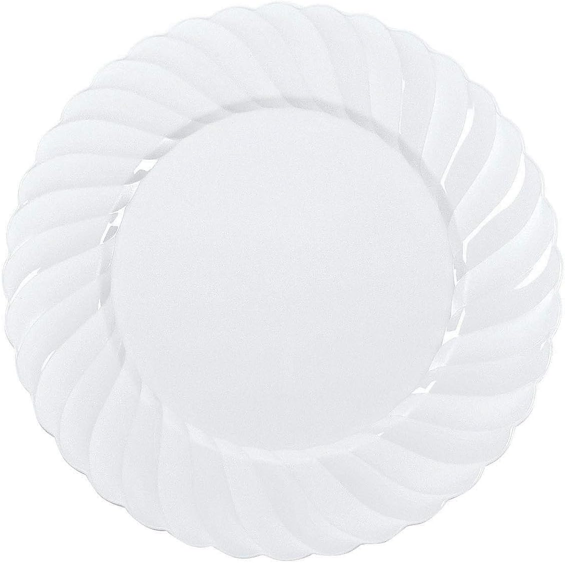 Fun Express White Plastic Elegance Dinner Plates | Wedding, Anniversary & Party Supplies | Sturdy Solid Plates & Bowls | 25 Count