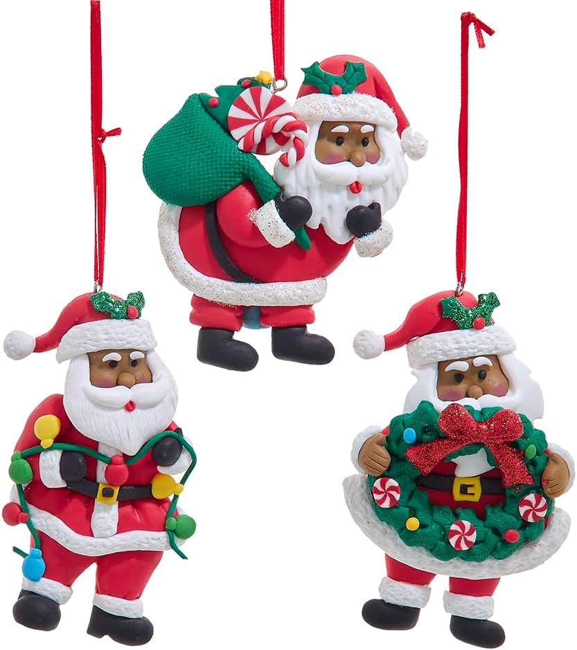 Kurt Adler 3.9 Inch African American Santa Ornaments, Set of 3