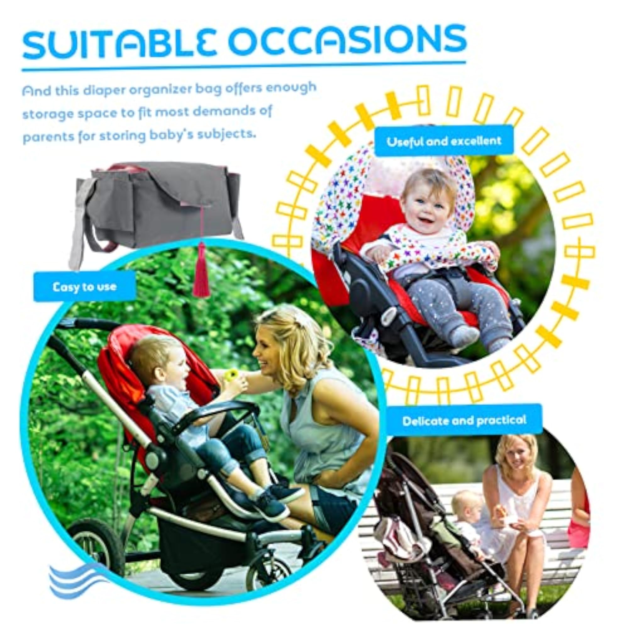 Portable Diaper Organizer Caddy Bag for Stroller Essentials