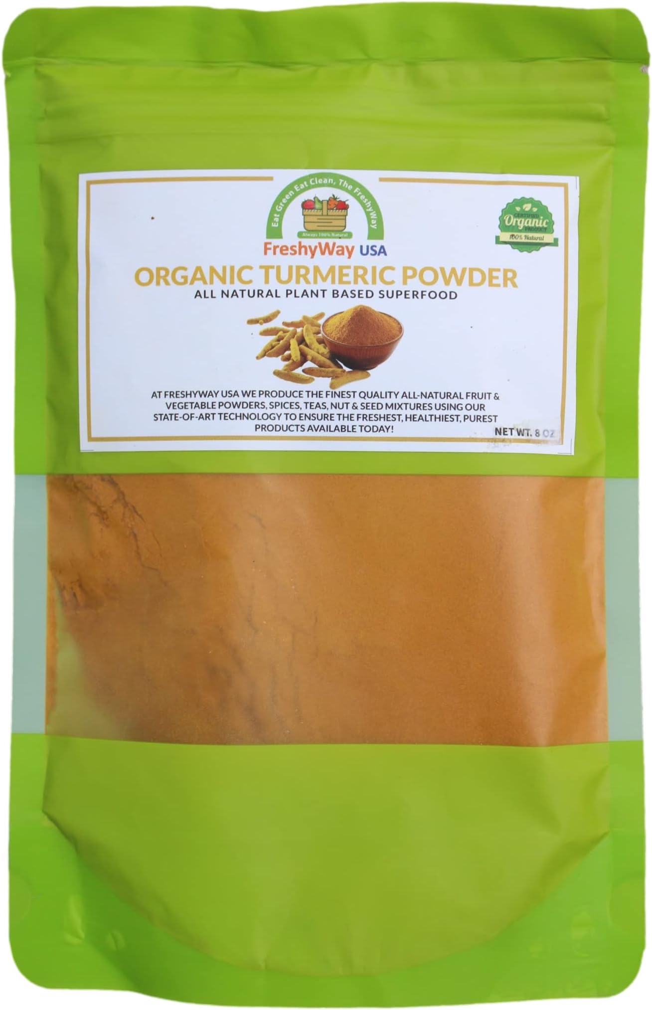 FreshyWay USA Turmeric Powder – Ground Turmeric Spice – 100% Organic and Natural – Imported from India… (3.5oz)