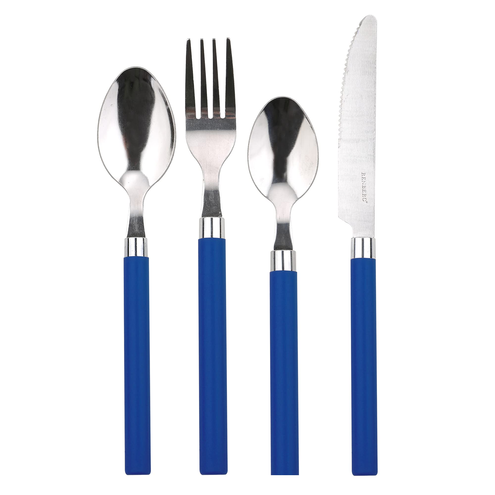 San Ignacio Batteria da cucina 5 pezzi acciaio inox con posate da 24 pezzi in acciaio inox di colore blu