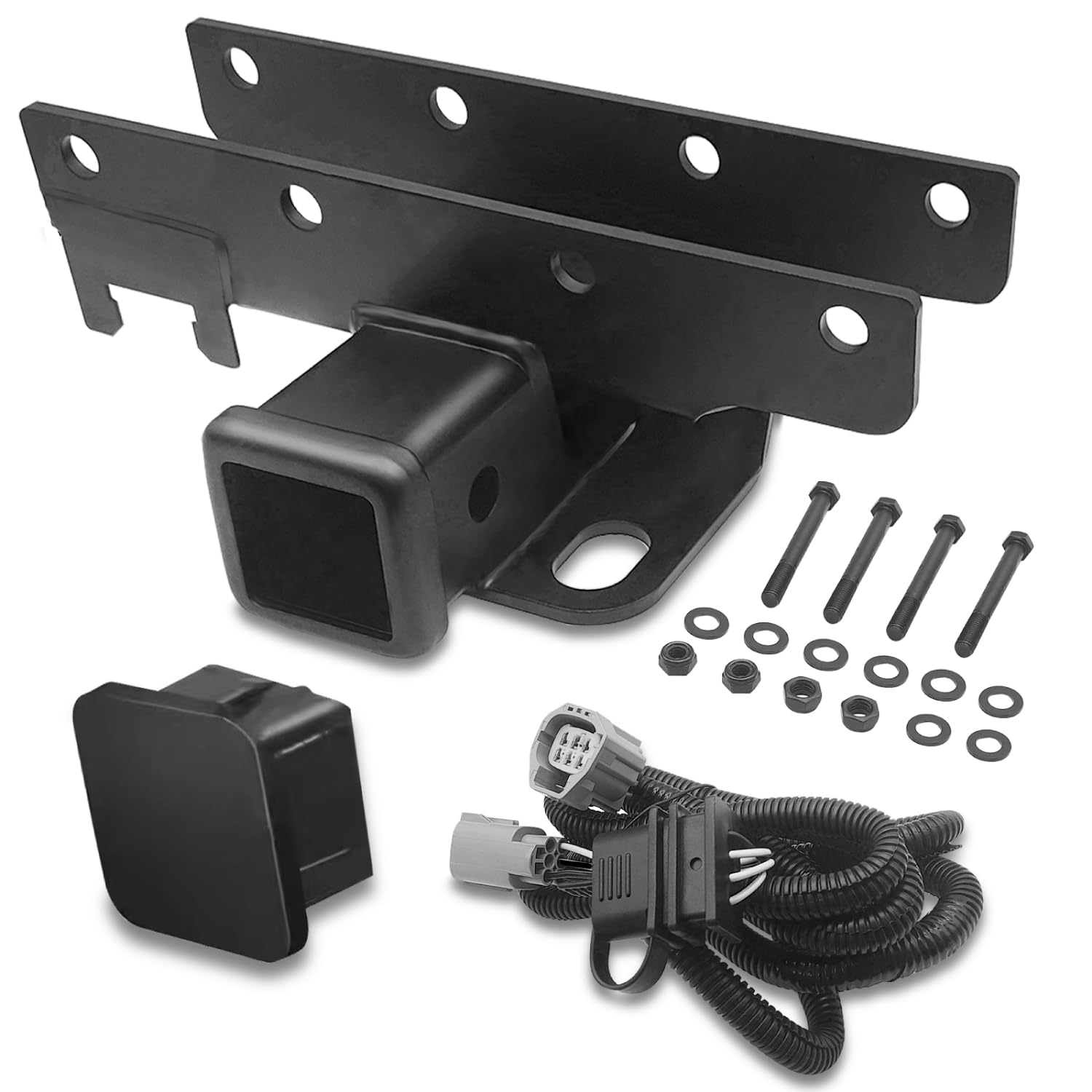 YXGOOD Hitch Receivers Kit Compatible for 2007-2018 Jeep Wrangler JK 2 Door & 4 Door (Exclude JL Models), 2 Inch Rear Receiver Hitch Tow Towing Trailer Hitch with 4-Pin Wiring Harness, Max Load 3500LB