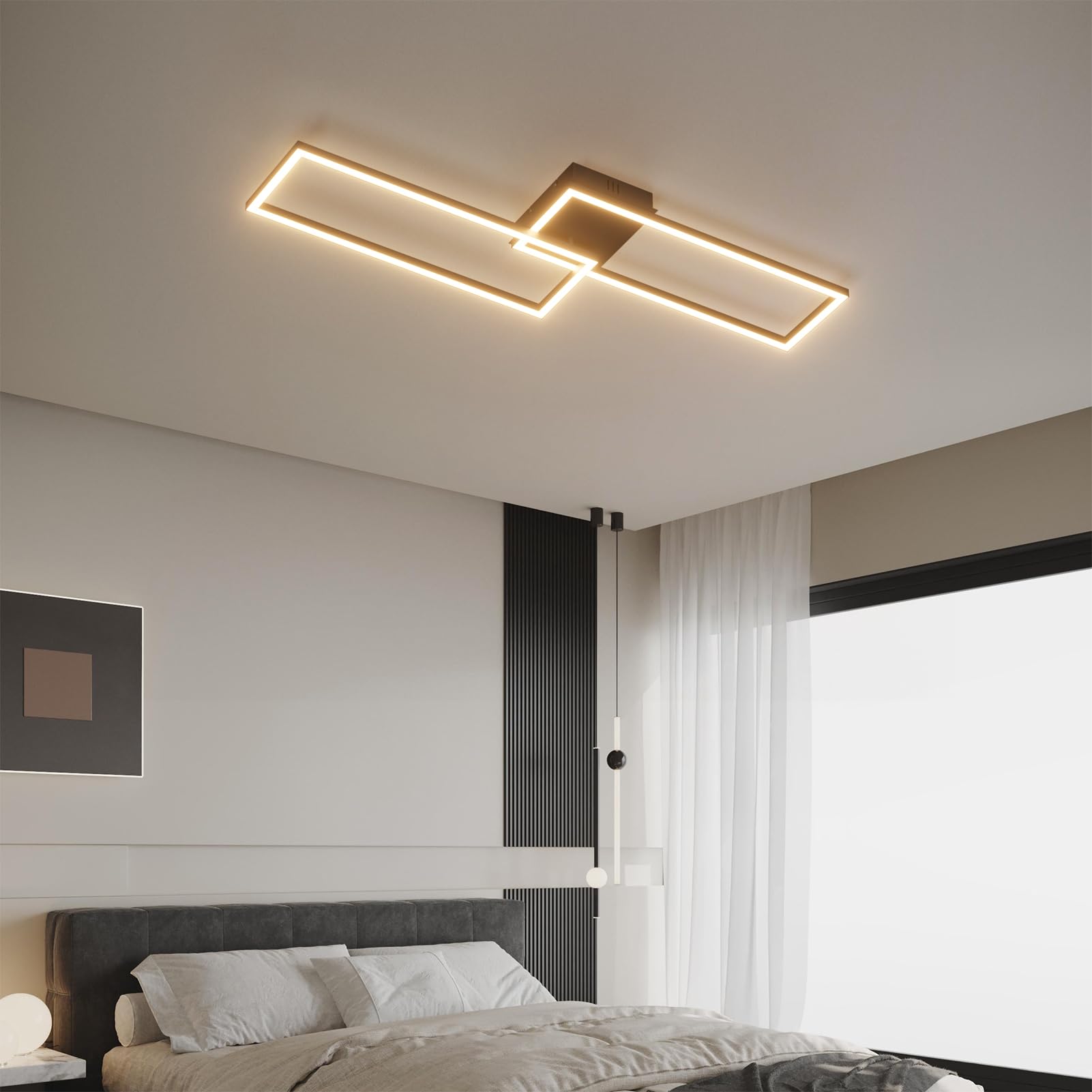 Klighten Plafón Led Techo 45W 3480 Lumen, Moderna Lámpara de Techo, Luz de Techo Aluminio para Dormitorio Salón Cocina Pasillo, 96 x 35 x 8 cm, Blanco Cálido 3000K, Negro