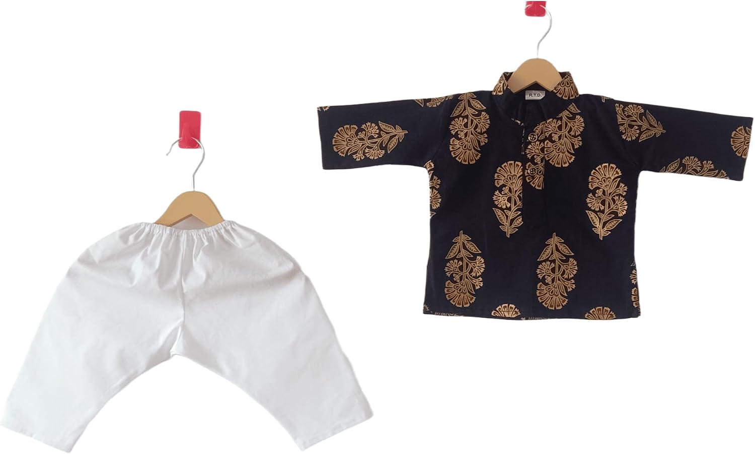 Blue Baby Boy Kurta Pajama Set Block Print Cotton
