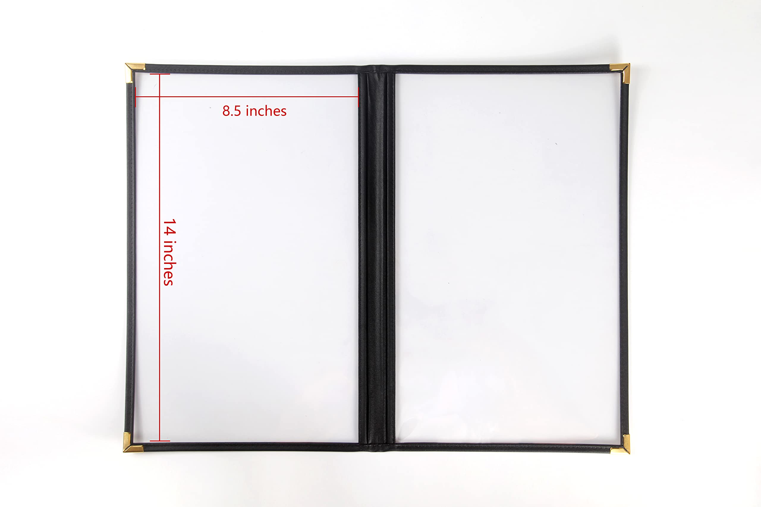 Ylittaa Menu Covers/Booklet, Double Pages, 2 Pockets, 4 View, For 8.5" X 14" Legal Size Paper, Pack Of 6, Black Edging Gold Metal Corner, Made With Leatherette & Vinyl - View #6