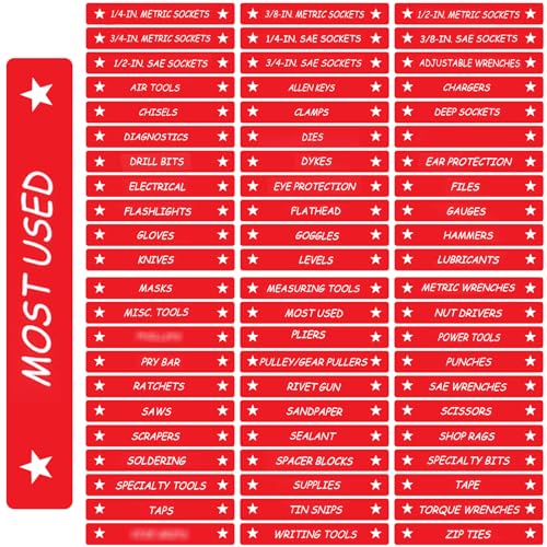 Image of Tenare Magnetic Tool Box Labels, 66 Pcs Toolbox Drawer Labels for Steel Chests, 4.5 x 0.75 Inch Organizer Magnets for Cabinets and Garage Storage(Red)