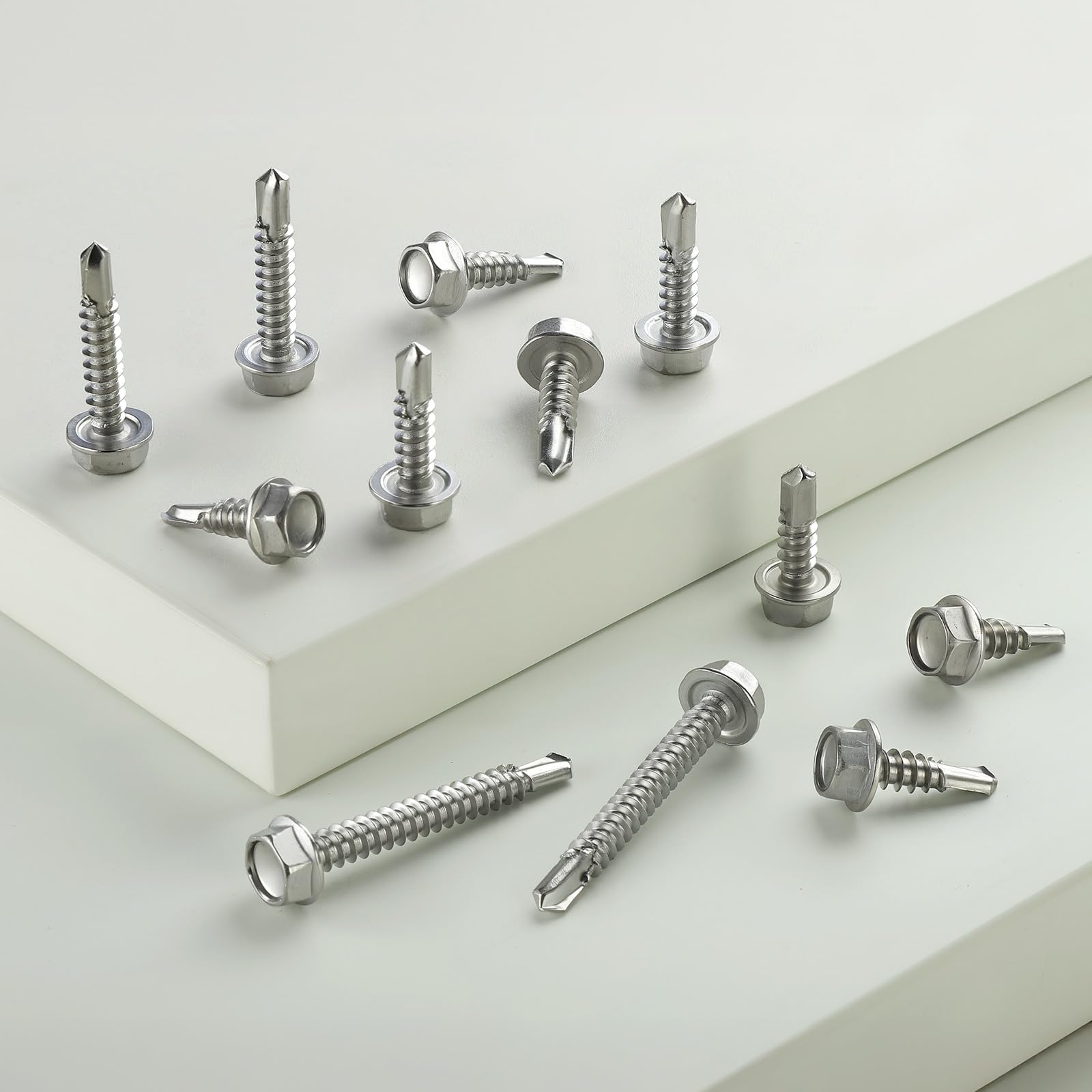 Selbstschneidende Schrauben-Sortiment, 450 Stück, Edelstahl 410, selbstbohrende Schrauben für Metall, #8#10, 1/2 Zoll, 5/8 Zoll, 3/4 Zoll, 1 1/4 Zoll, 1-1/2 Zoll