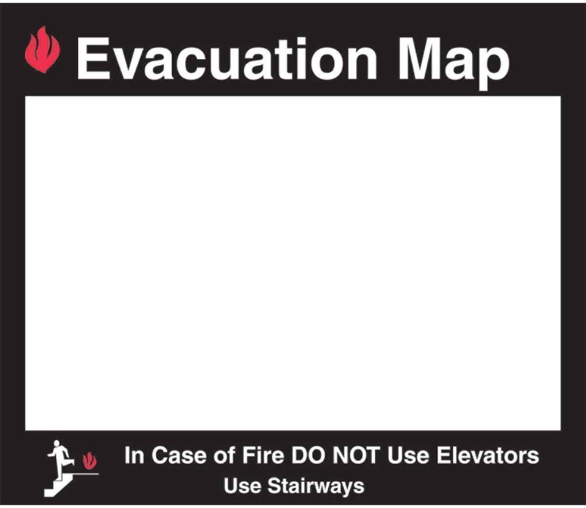 Brady 102853 signo soporte, mapa de evacuación "caso de incendio no uso ascensores uso escaleras, 15" H x 17,5 W, acrílico, 15 "X 17,5," negro/rojo/transparente