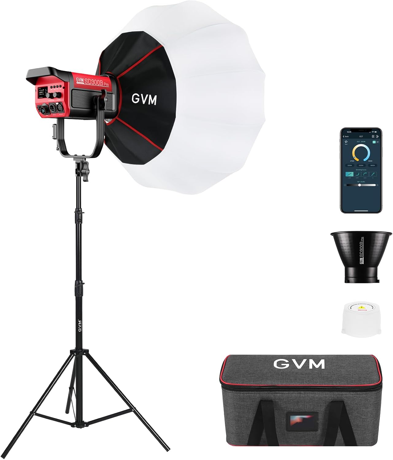 GVM LED Video Light Kit 65000Lux/m, 300W Studio Lights with Lantern Softbox, Dimmable 2700-6800K Video Lighting with Bowens Mount, Photography Lighting for Video Recording CRI 97+ 12 Effects