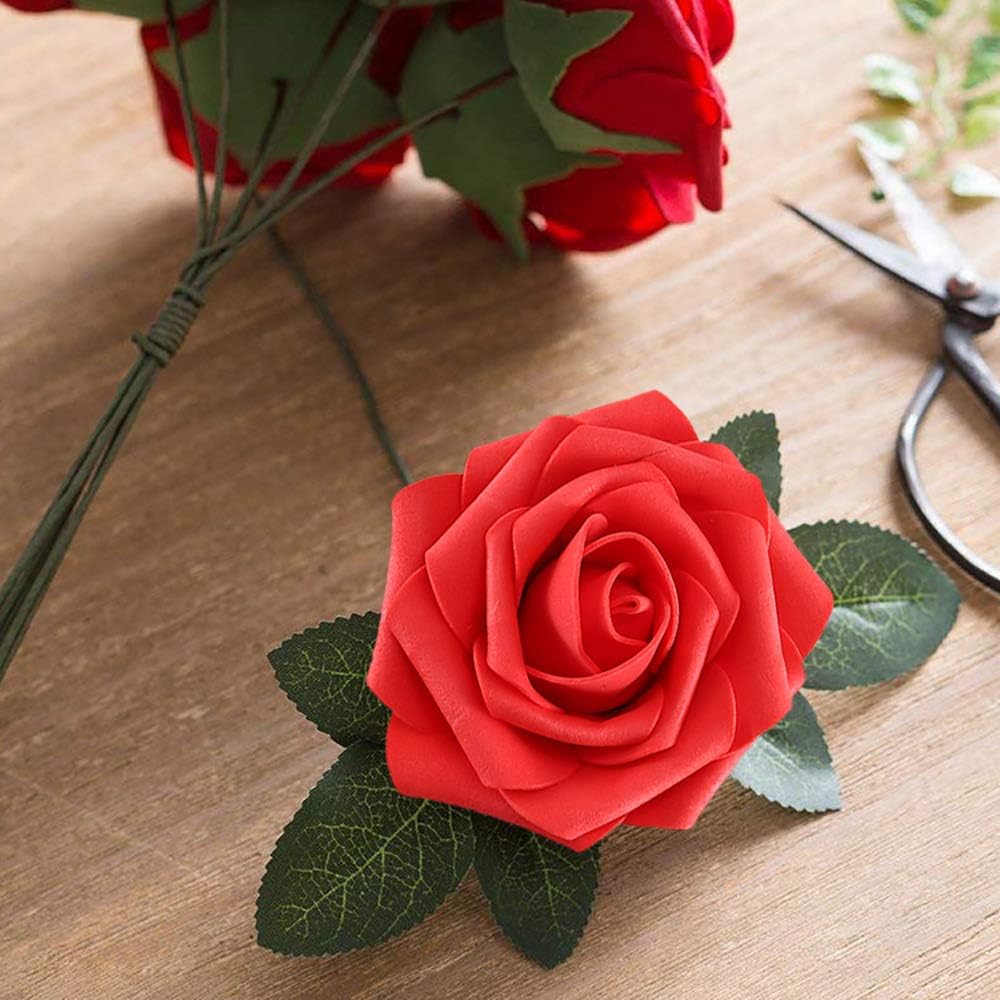Artificial Flowers 25pcs Real Looking Fake Roses with Stems for DIY Wedding Bouquets Baby Shower Centerpieces Floral Arrangements Party Tables Home Decorations - Image 5