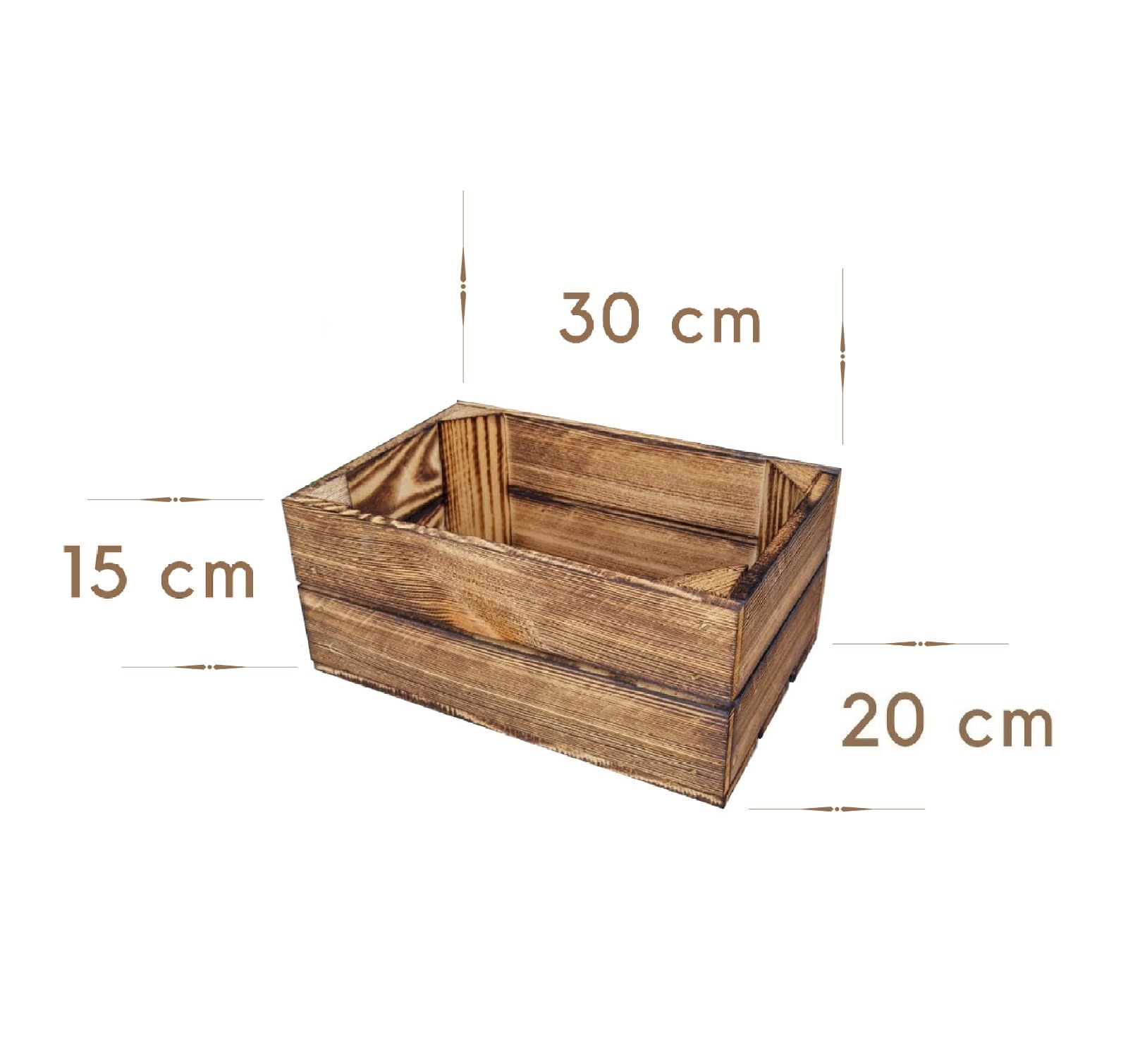 Caisses en bois massif 30x20x15 cm, lot de 1 à 12 – Pour le rangement et la déco – Finition naturelle ou effet brûlé – Style rustique, solide et empilable (Effet brûlé 10 caises, 30x20x15)