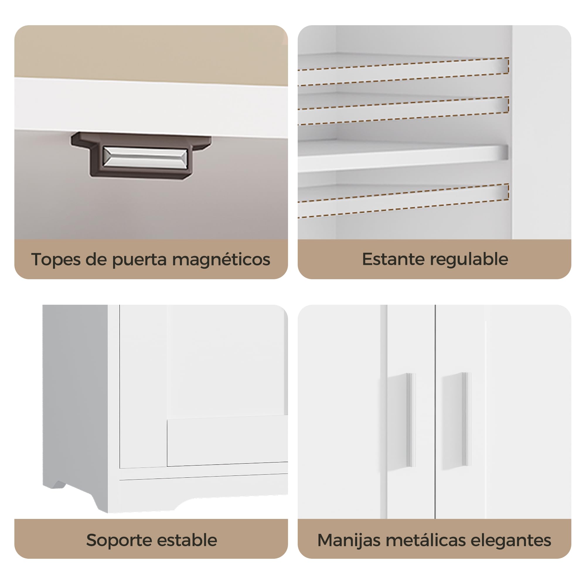 Armario de Baño de 6 Puertas, Armario de Baño de Columna Alta | Mueble de Baño con 3 Estantes Ajustables, Apto para el Baño, el Salón y la Cocina, Blanco, 30 × 60 × 170 cm, EXYYG023W