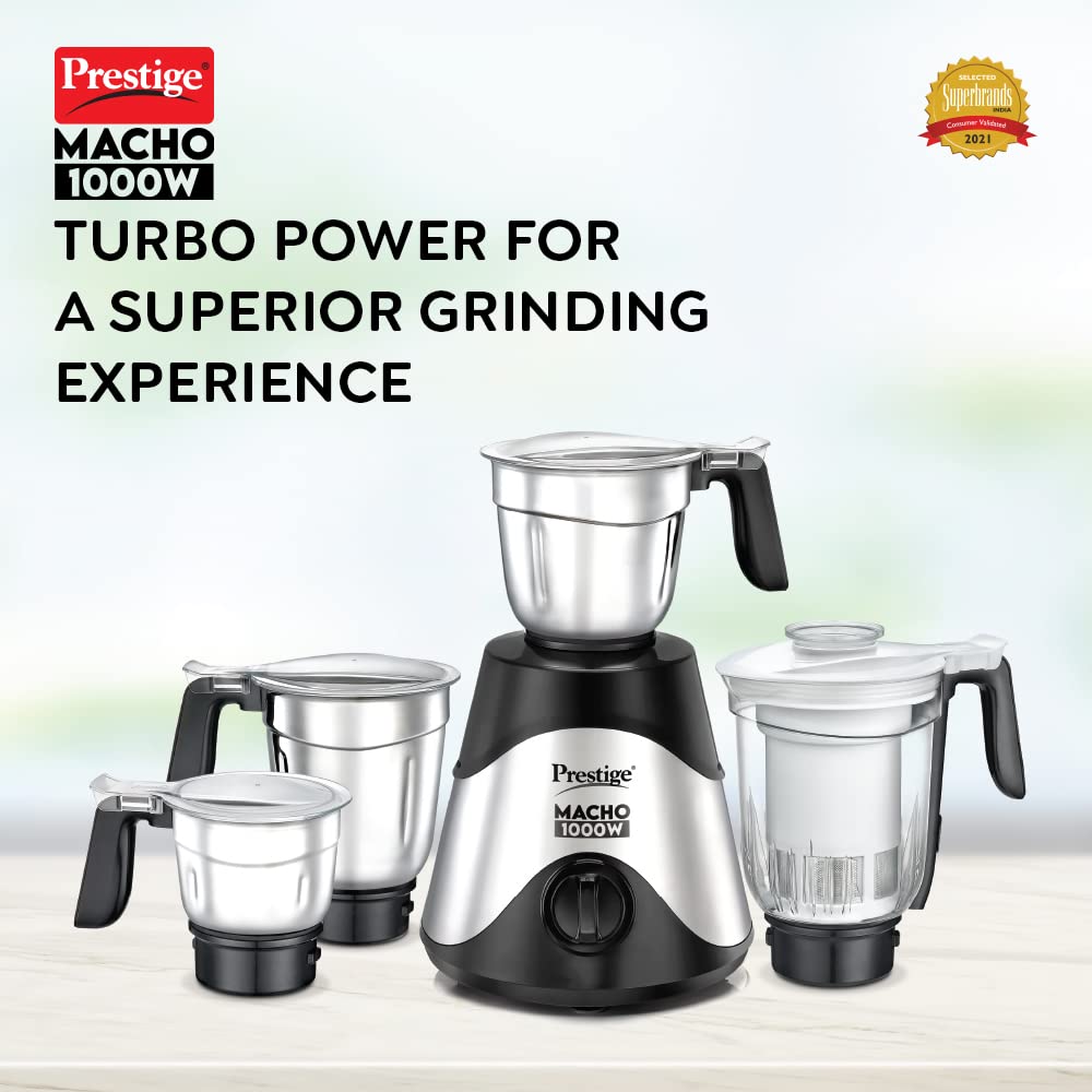 Prestige Macho 1000 W Mixer Grinder, 4 Jars (1500 ml, 1300 m... NN DEAL