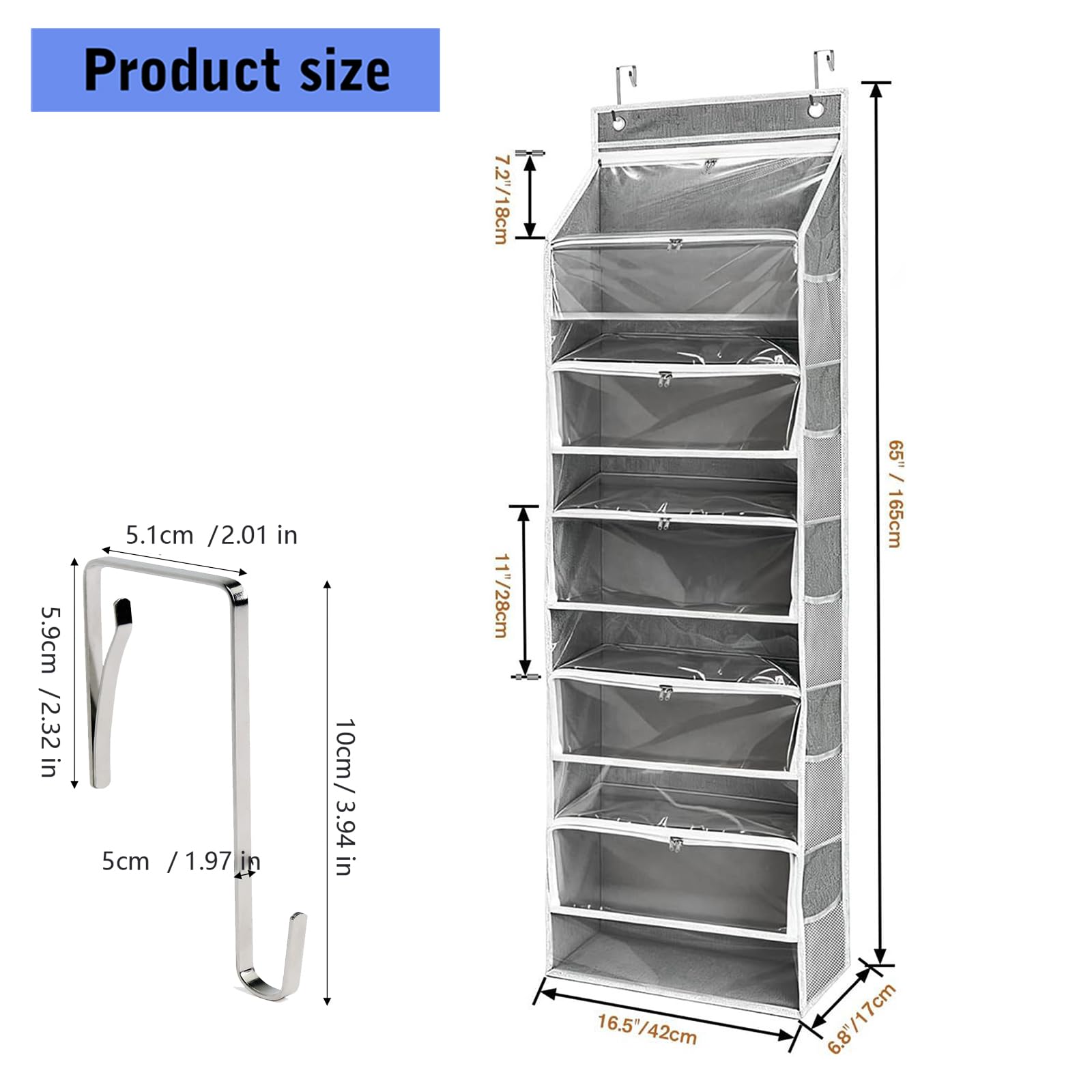 Generisch Platzsparende Hängeschrank Organizer aus 600D Stoff, Gray | Viel Platz für verschiedene Gegenstände mit verstärkter Struktur aus Oxford Materialien und mehreren Fächern