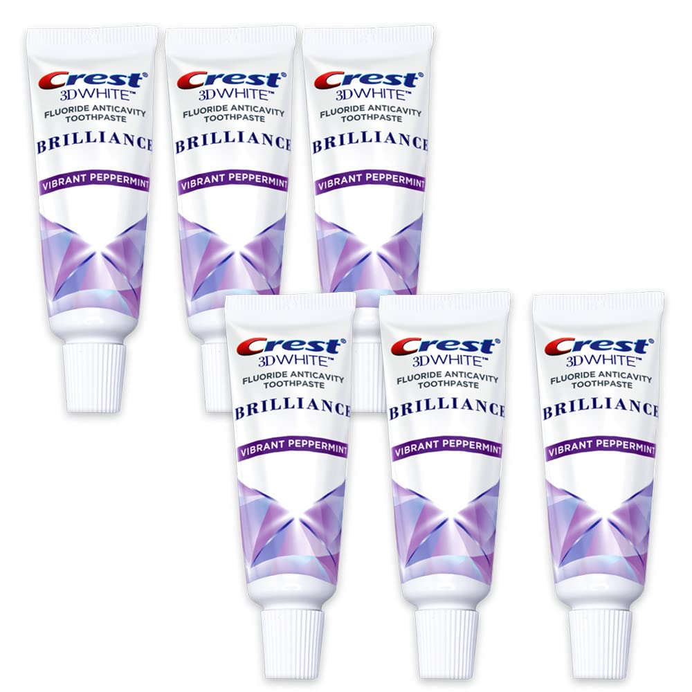 Crest3D White Brilliance Toothpaste, Vibrant Peppermint, Travel Size 0.85 oz (24g) - Pack of 6