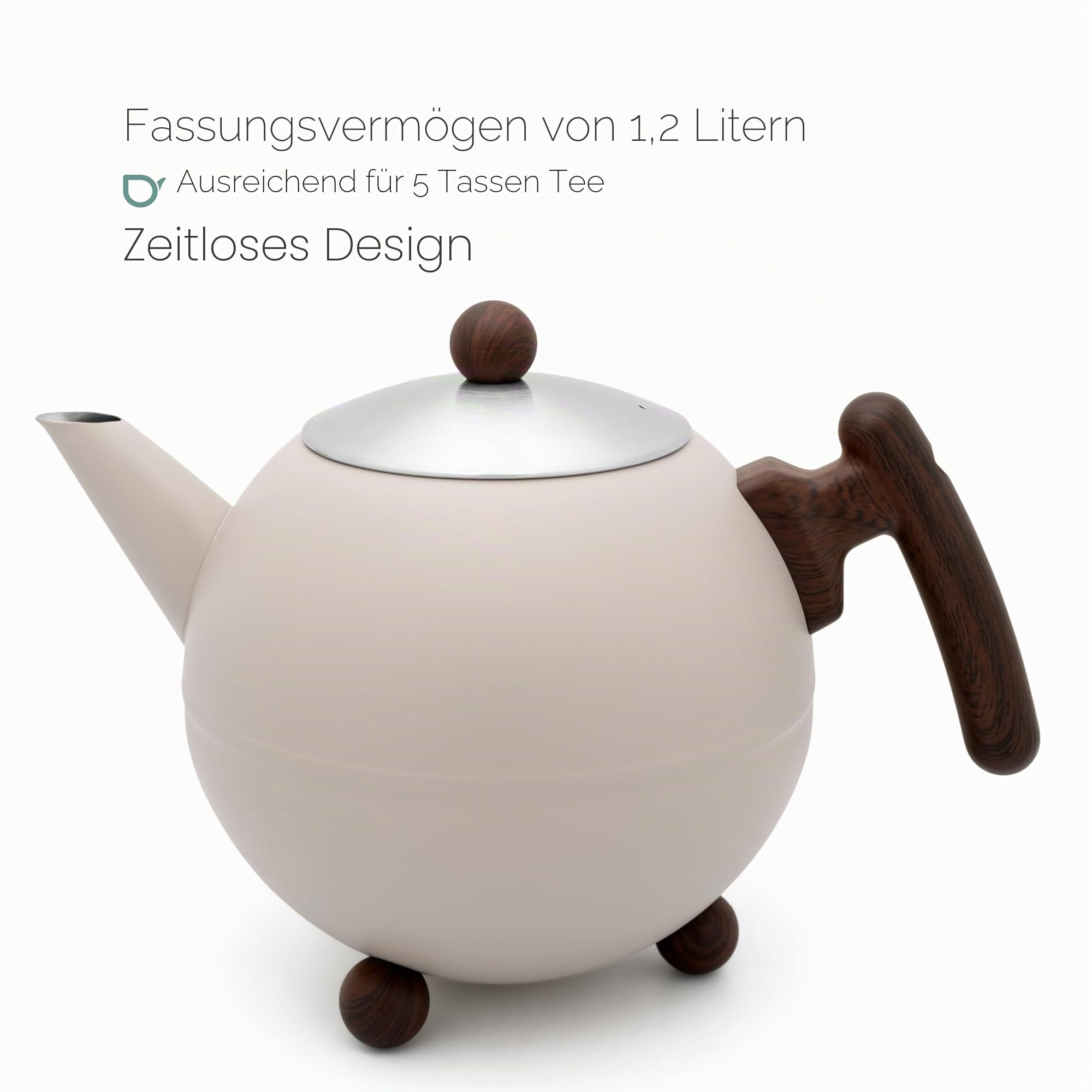 Bredemeijer große beigefarbene bauchige doppelwandige Edelstahl Teekanne 1.2 Liter - isolierende Kanne für Tee - längerer warmer Teegenuss