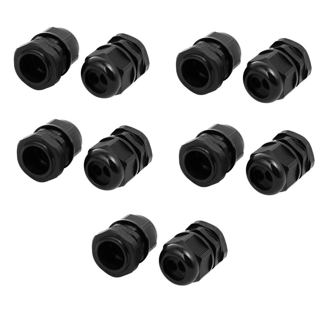 Aexit PG21 6.4mm-8.7mm Transmission Adjustable 2 Holes Cable Gland Joint Black 10pcs