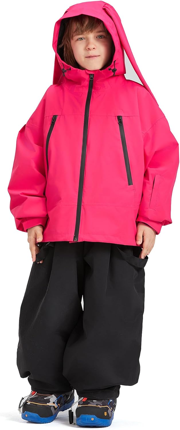 Boy's Girl's Waterproof Ski Jacket and Pants Set Warm with Cute Hat Multiple Colors Sizes 3L Fabric