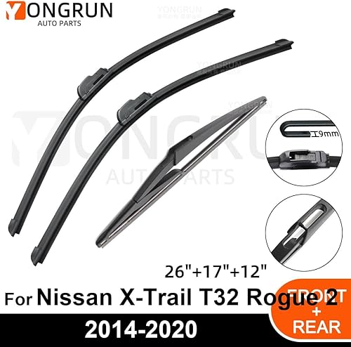 Limpiaparabrisas para automóvil, 3 piezas, 26 + 17 + 12 pulgadas, repuesto para X-Trail T32 Rogue 2 2014-2020, limpiaparabrisas de equipo original,