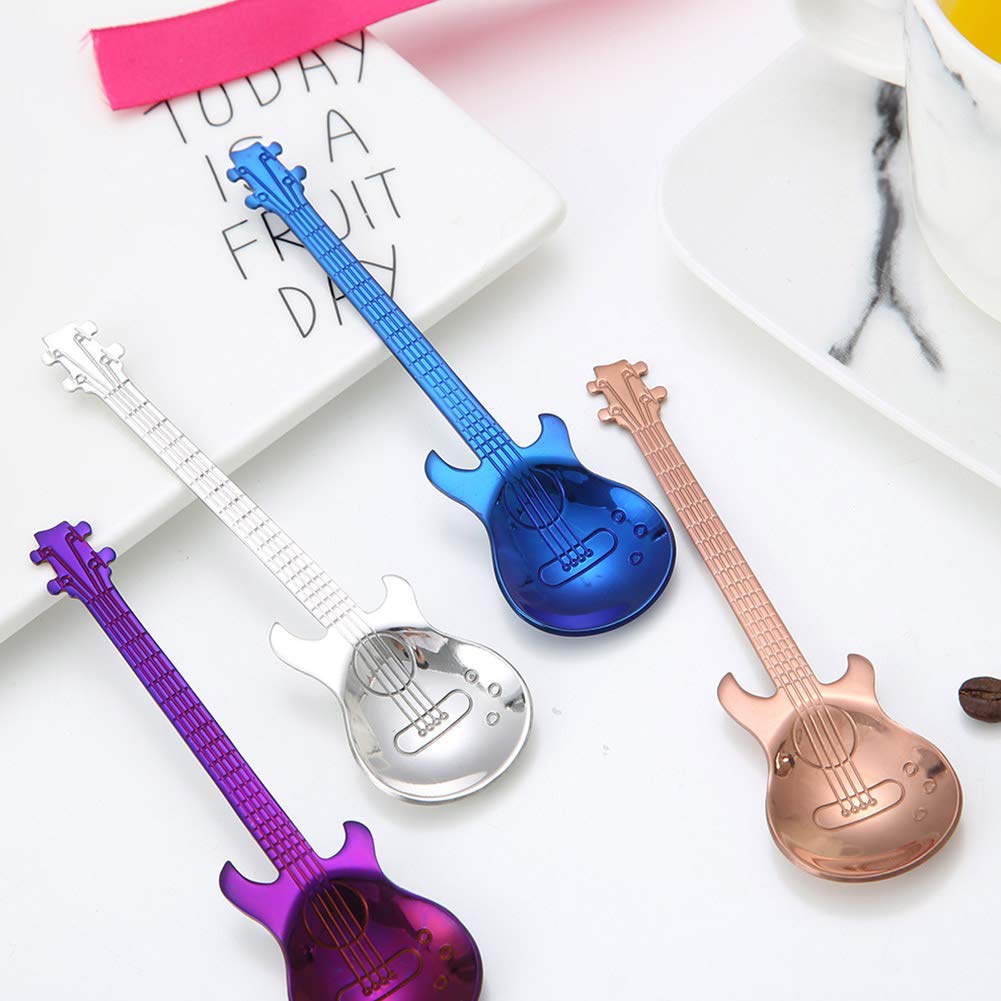 Set di 6 cucchiaini da caffè a forma di chitarra, in acciaio inox, per chitarra, regalo unico per gli amanti del caffè, perfetti per mescolare, dessert e gelati, accessorio divertente da cucina