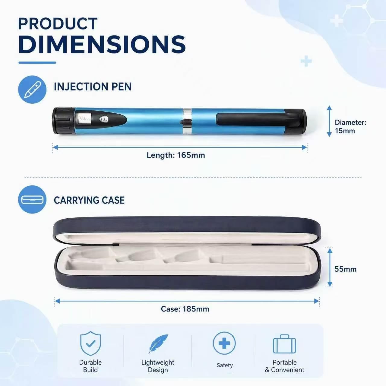 60-Unit Reusable Metal Pen Injector for 3mL Cartridges, Blue