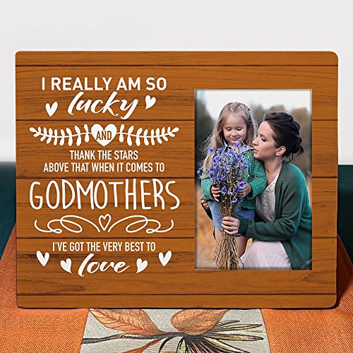 Image of Godmother Picture Frame - 'I Really Am So Lucky' - Mother's Day, Birthday, Christmas, Thanksgiving Gift from Godchild, Baby, Goddaughter, Godson