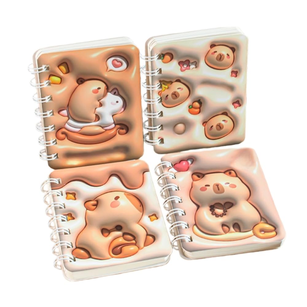 OMEIU Store 4PCS cute unicorn bus Notebook Wirebound Small Mini Pocket Journal Diary for Girls Boys Kids Gift Spiral bound A7 Lined Notebook Writing Drawing Notepad (Capybara)