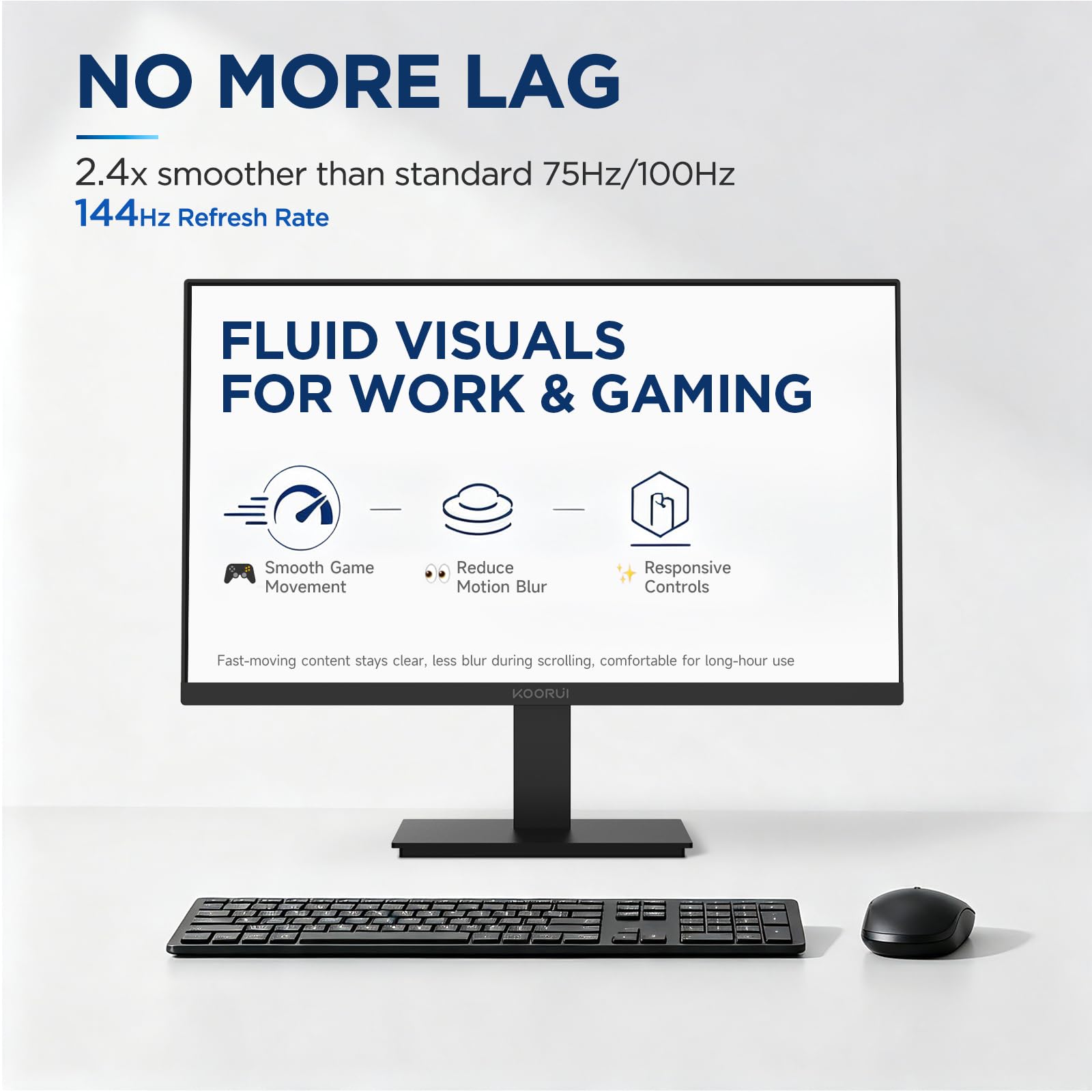 KOORUI Monitor 24" FULL HD, (1920 x 1080, 75 Hz, VGA, HDMI), Flicker Safe, 99% sRGB, Tempo di Risposta 5 ms, Reclinabile, Nero