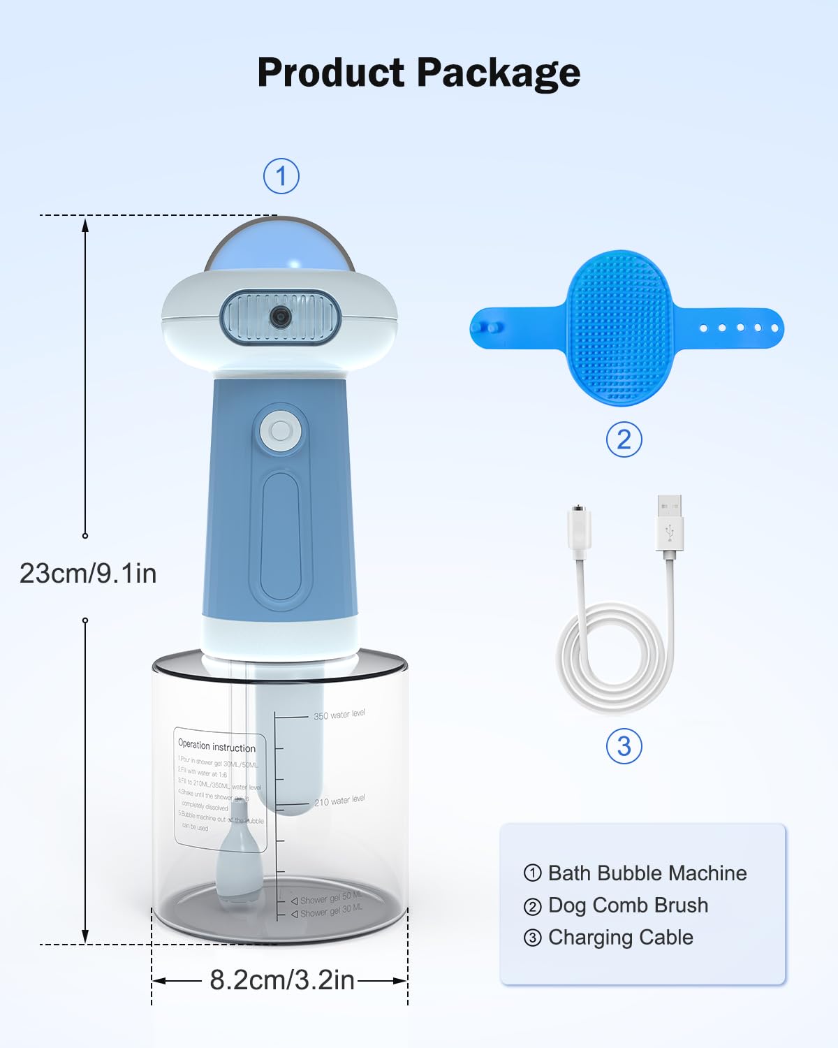 Pulverizador de champú eléctrico para baño de perros y gatos, pulverizador de baño automático con cepillo, dispensador para perros y gatos (azul)