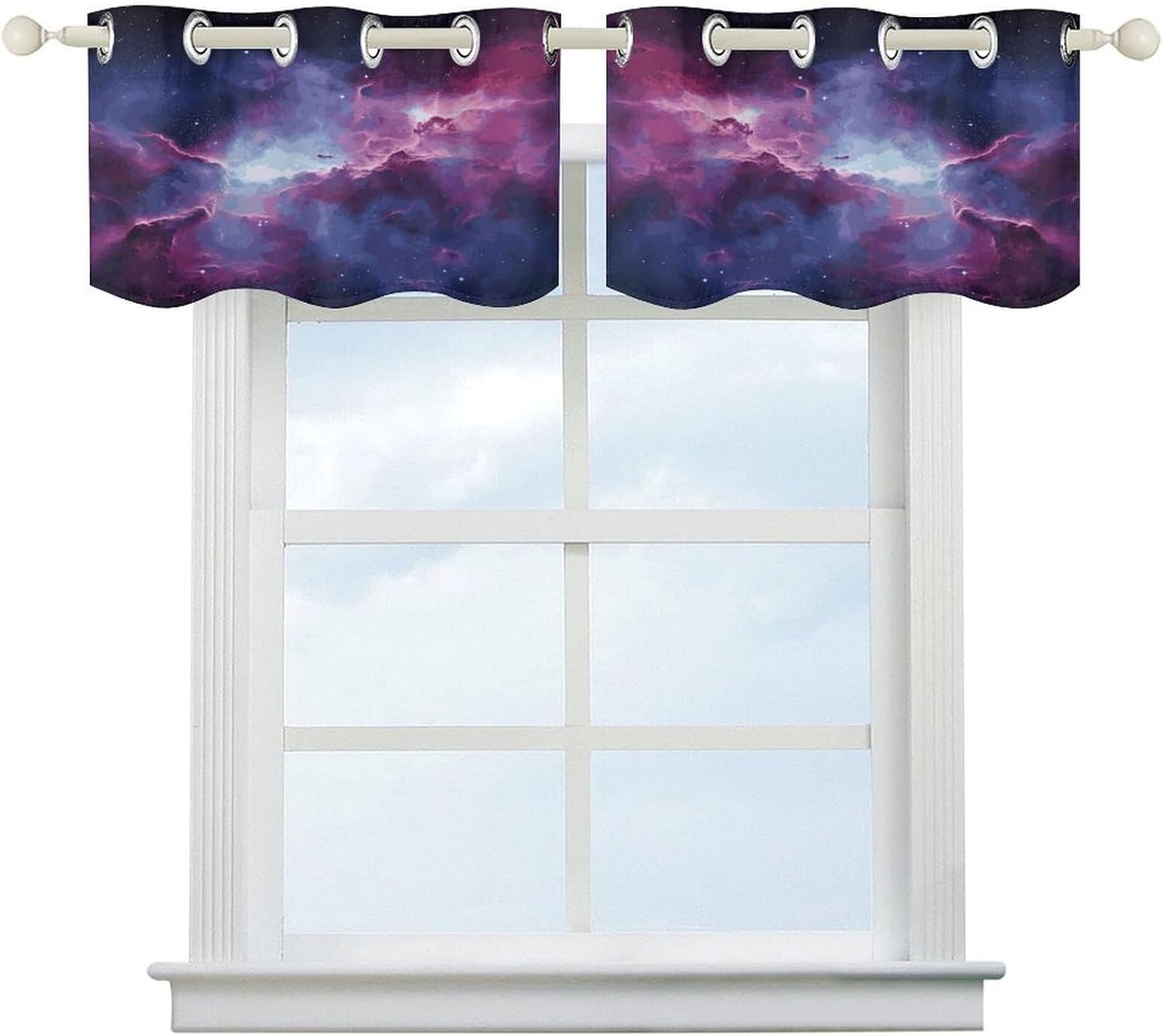 Purple&Blue Galaxy 2 Pack Valance Curtains Window Treatments. Adjustable Curtain with Rod Pocket.Cafe Curtains is Half Curtains for Privacy Decorative 52x18.1 Inch.