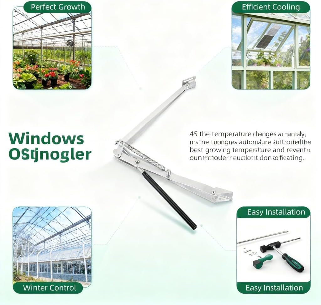 Solar Heat Sensitive Auto Window Opener, 15-25°C Adjustable for Greenhouse Ventilation - Non Electric, Solar Powered, Prevents Overheating, Easy Installation