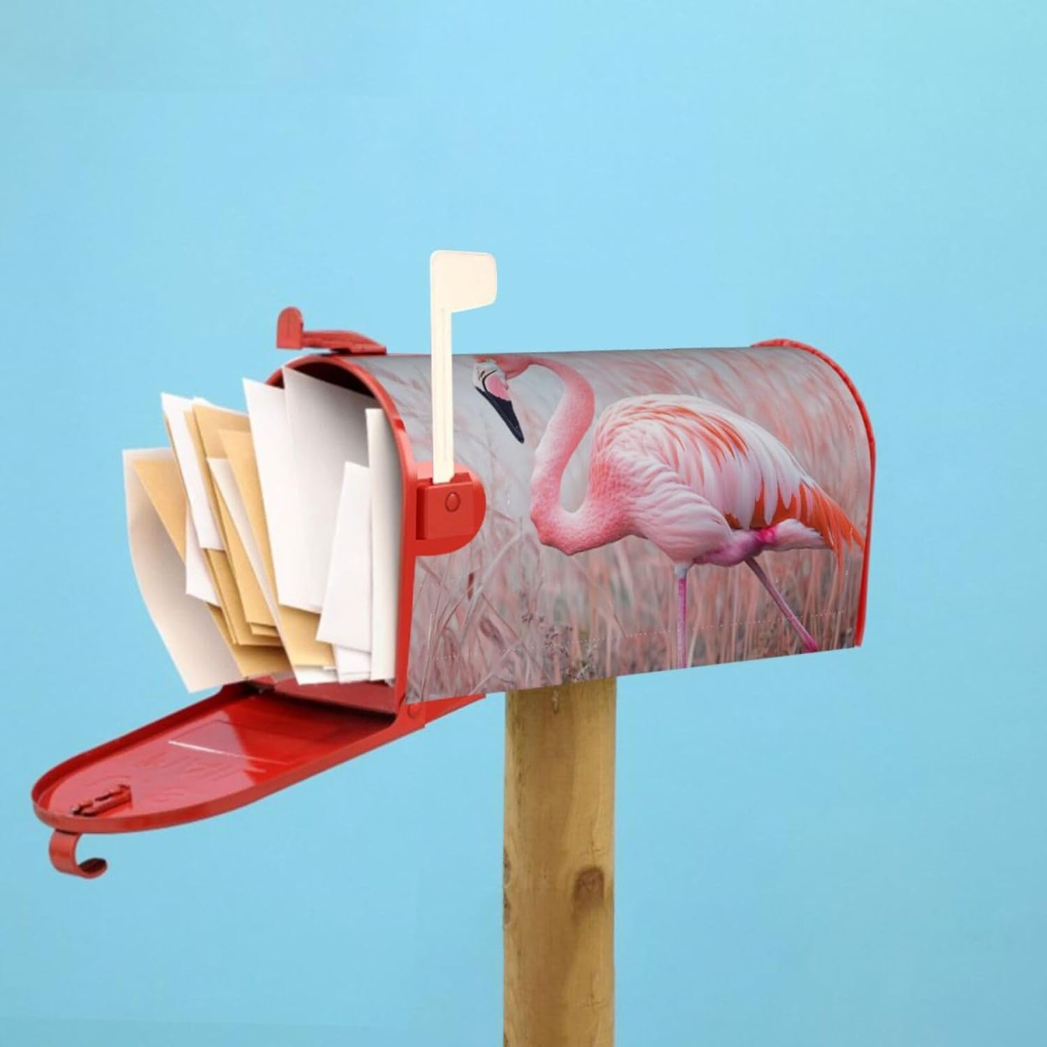Pink Flamingo - Mailbox Cover Magnetic Decor, Wraps Post Letter Box Decorative for Outside Garden Yard 21x18 in