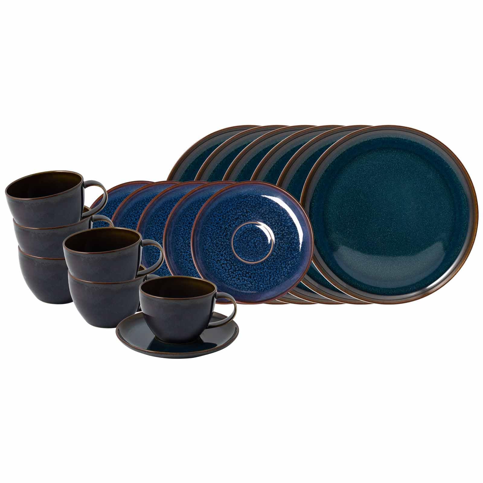 like. by Villeroy & Boch Service à café Crafted Denim 18 pièces | Service de table moderne composé de tasses avec soucoupes et assiettes | Aspect poterie | Passe au lave-vaisselle et au micro-ondes |