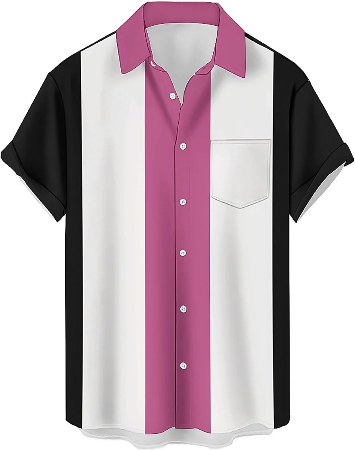 QIVICIMA Men's Retro Bowling Shirts 50s Vintage Button Down Color Block Active Shirts Flamingo Print