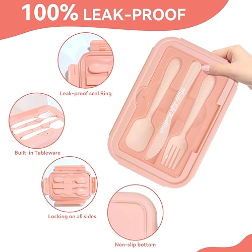 Miniatura 3 de Alilizi Caja bento, para niños pequeños y adultos, lonchera aislada de 47.3 fl oz con 3 compartimentos, forro integrado para una fácil limpieza,