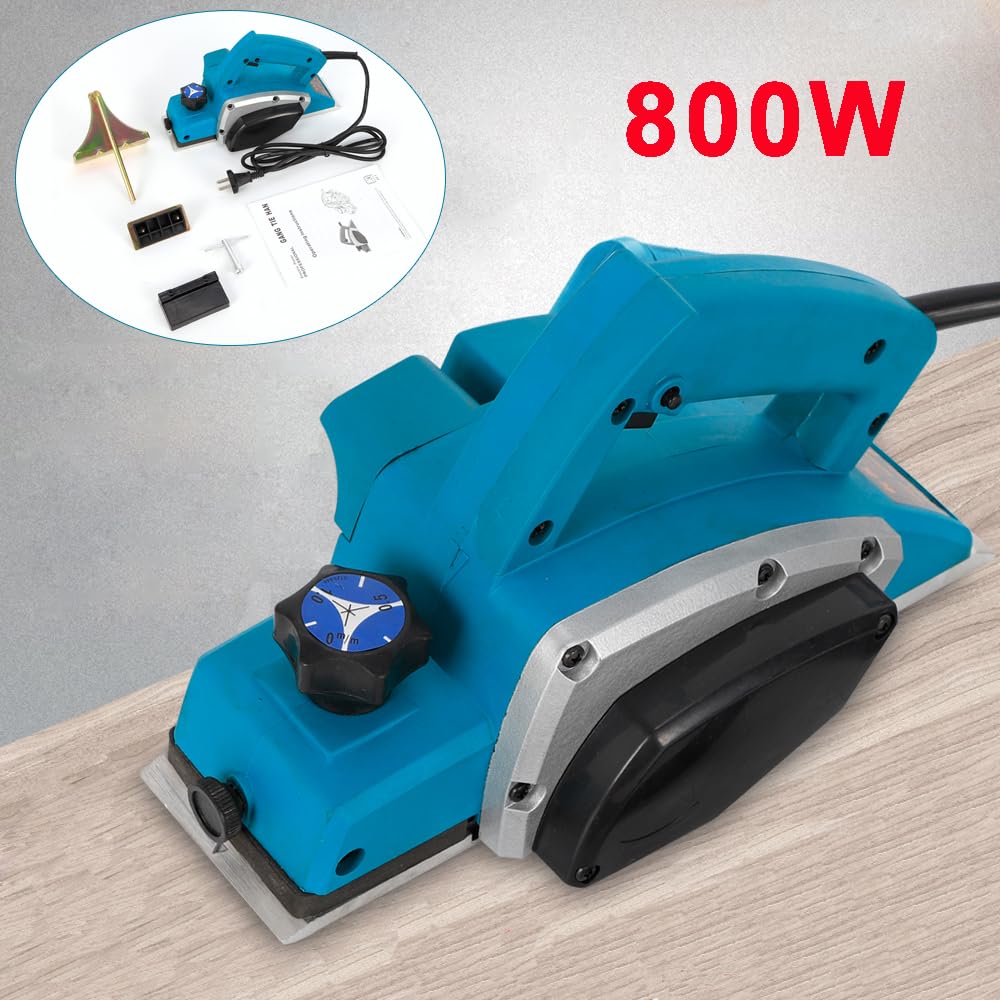 Cepilladora eléctrica de 800 W, con regla guía y guía en V, cepilladora ligera para madera con profundidad ajustable de 0 a 1 mm, cepilladora con motor de cobre para carpintería