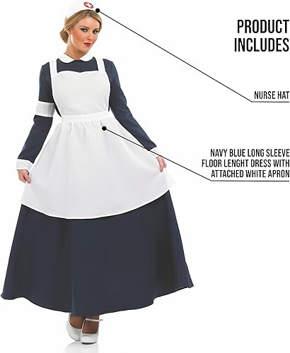 Vista 3 de Fun Shack Disfraz de Florence Nightingale - Delantal de enfermera de la Guerra Civil, uniforme de enfermera vintage