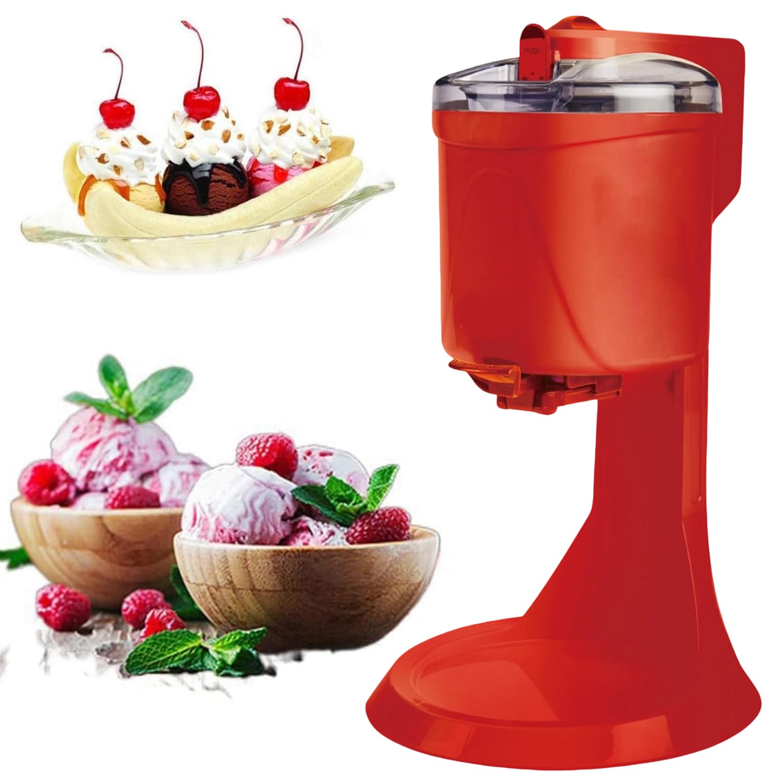 Xjymposium Semi-Automatic 1000ml Household Ice Cream Making Machine, Compressor, Automatic Soft Serve Ice Cream Maker, 1l Large Capacity For Yogurt And Sorbet Red