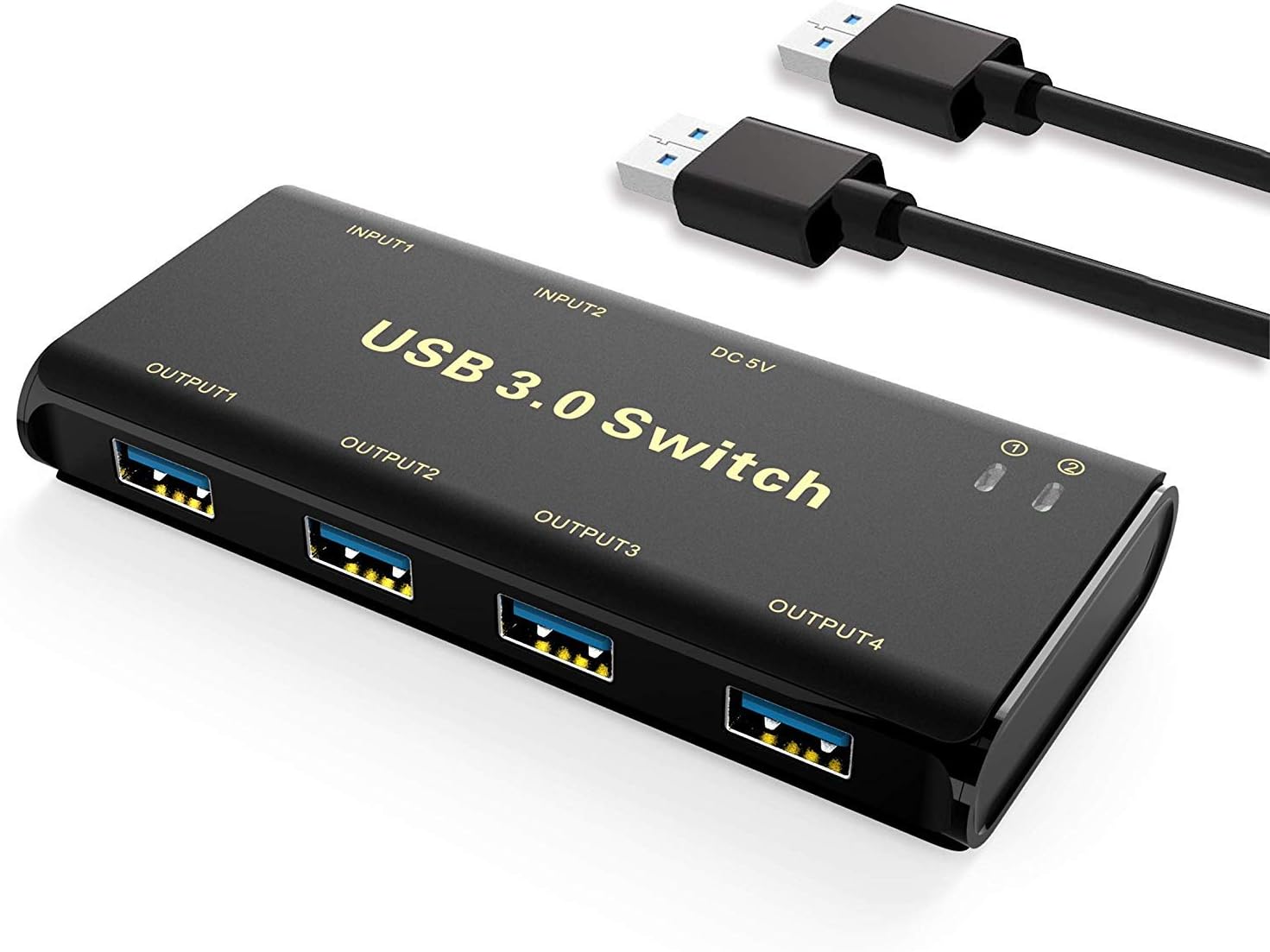 ABLEWE KVM Switcher Adapter 4 Port USB Peripheral Switcher Box Hub for Mouse, Keyboard, Scanner, Printer, PCs with One-Button Switch and 2 Pack USB Cable