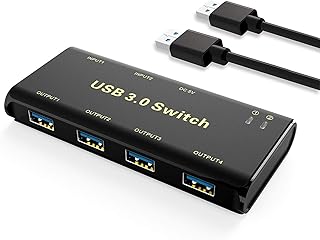 USB 3.0 Switch Selector,ABLEWE KVM Switcher Adapter 4 Port USB Peripheral Switcher Box Hub for Mouse, Keyboard, Scanner, Printer, PCs with One-Button Switch and 2 Pack USB Cable
