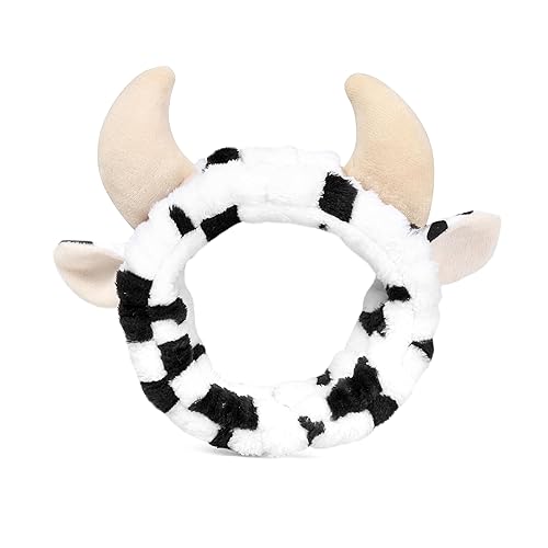 Miniatura 2 de Juego de 4 diademas con estampado de vaca para lavarse la cara, spa, maquillaje de baño, cuidado de la piel, bandas para el cabello de las tierras