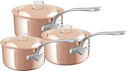 Mauviel M'6S - Juego de 6 sartenes de cobre pulido y acero inoxidable de 6 capas, con tapa y asas de acero inoxidable fundido, adecuado para todo disponible en Yaxa Colombia