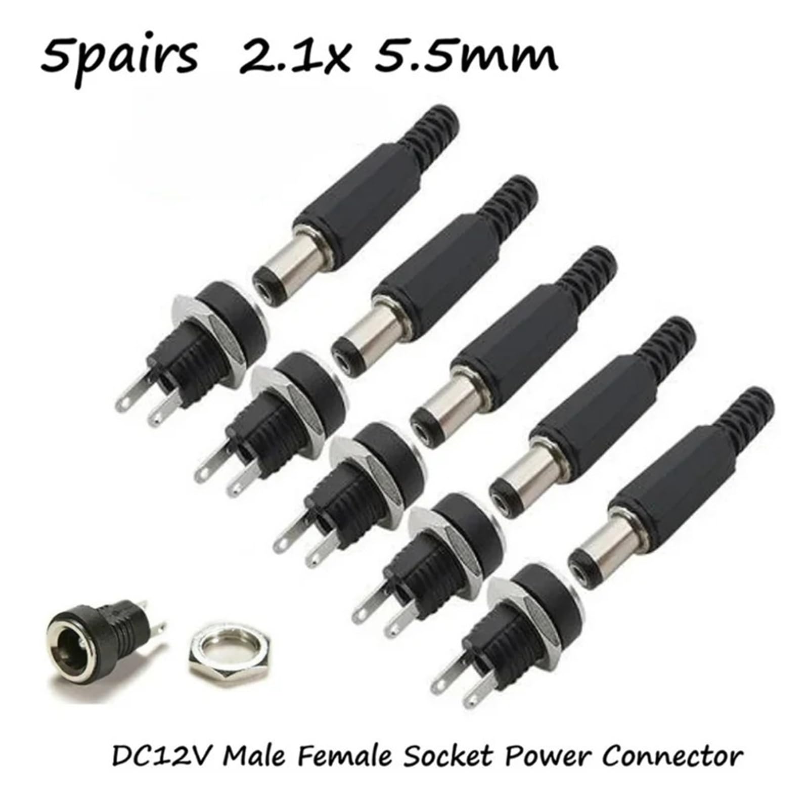 5 par 2,1 x 5,5 mm DC złącze zasilania do montażu panelowego męskie żeńskie gniazdo zestaw