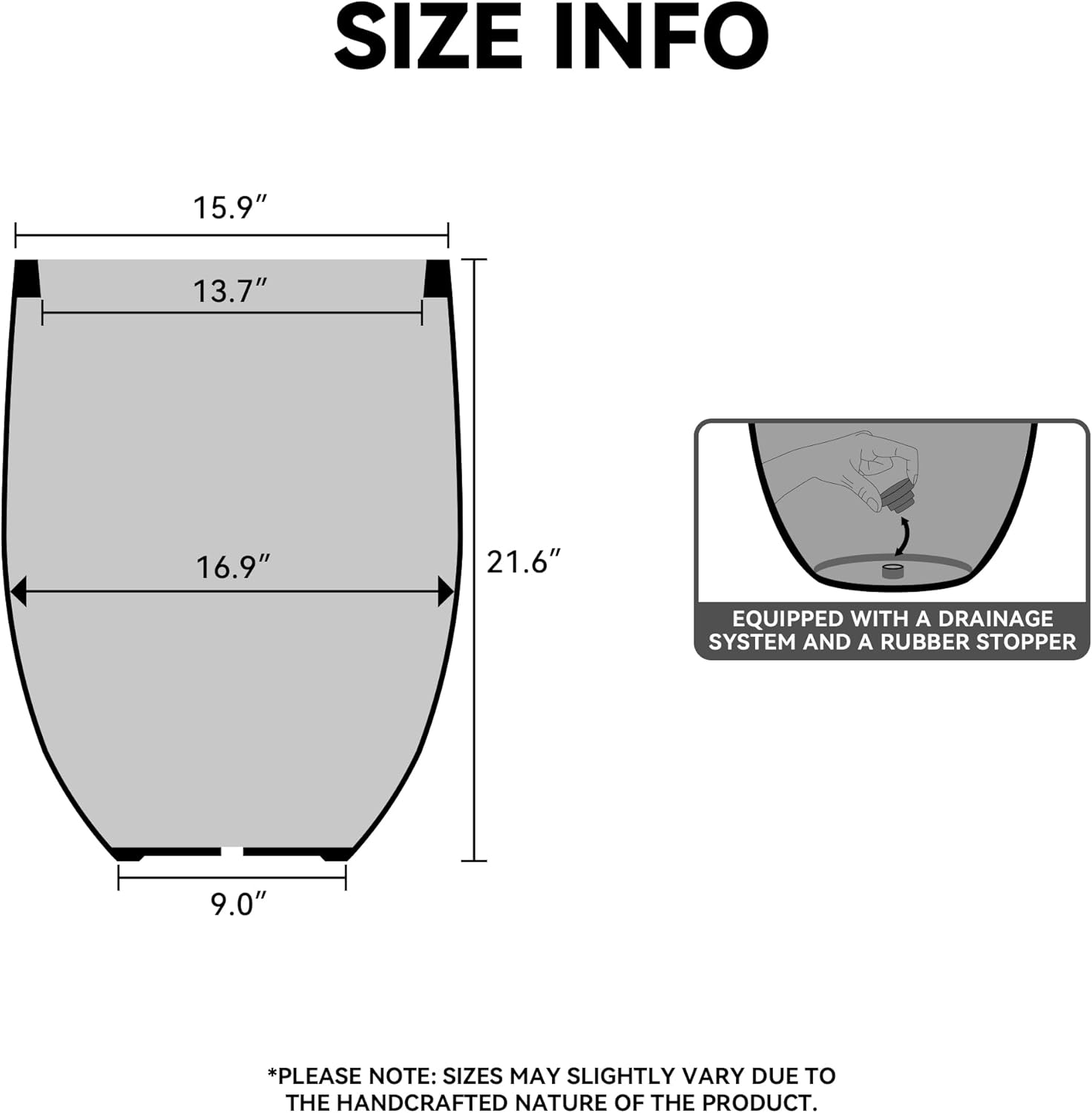Kante Round Fluted Concrete Planter, 16.9-Inch Dia Barrel-Style Pot with Drainage Hole, Weathered Finish with Painted Interior, 13.7" Opening, for Indoor and Outdoor Use - Image 2