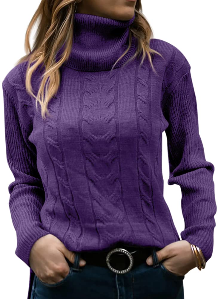 GeGekoko Maglione da donna a collo alto, lavorato a maglia, a maniche lunghe, pullover morbido