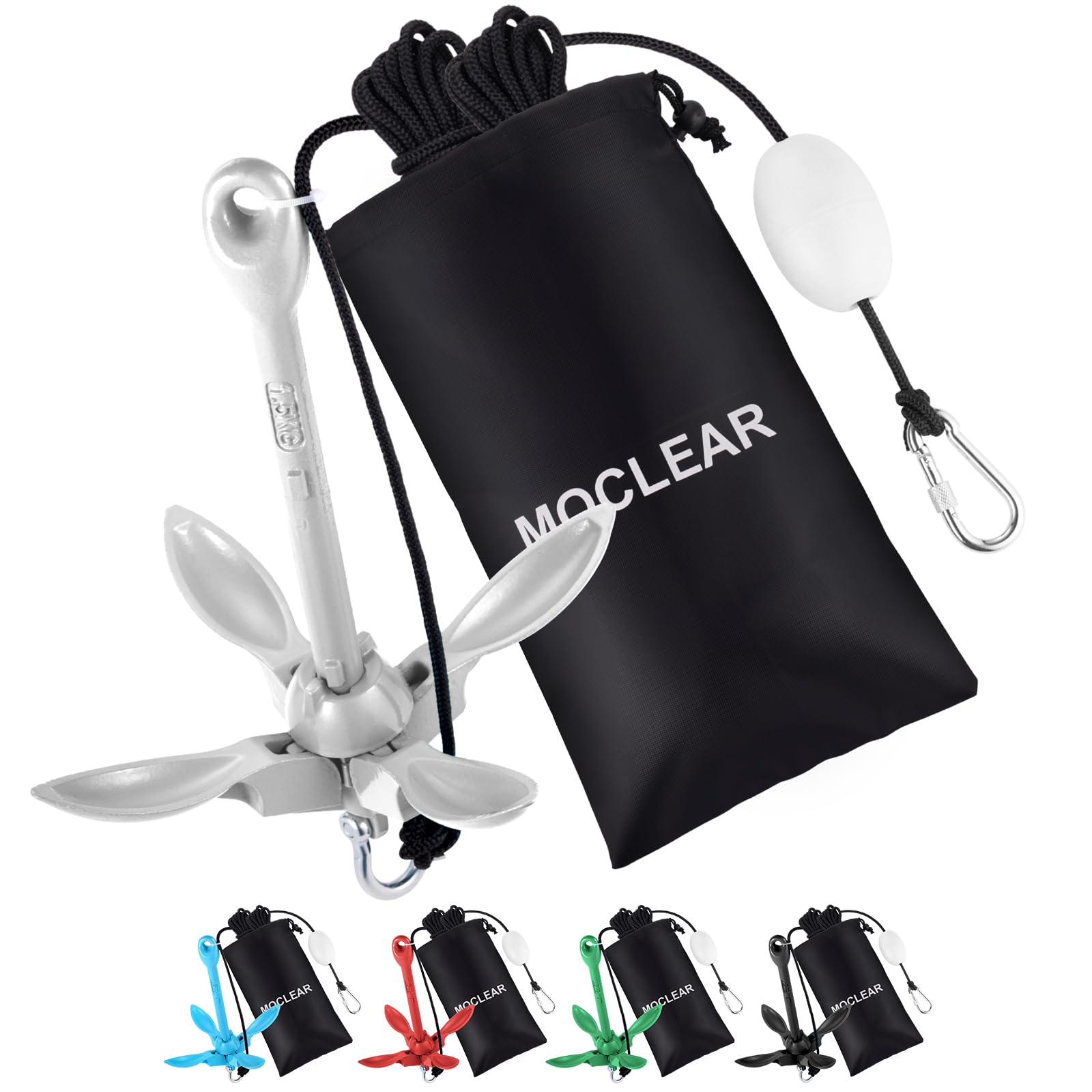 Moclear Kayak Anchor Kit, 1.5/3.5 lb Compact Folding Grapnel Anchor for Kayaks, Canoes, SUPs, Jet Skis, Small Boats - Lightweight Portable Marine Boat