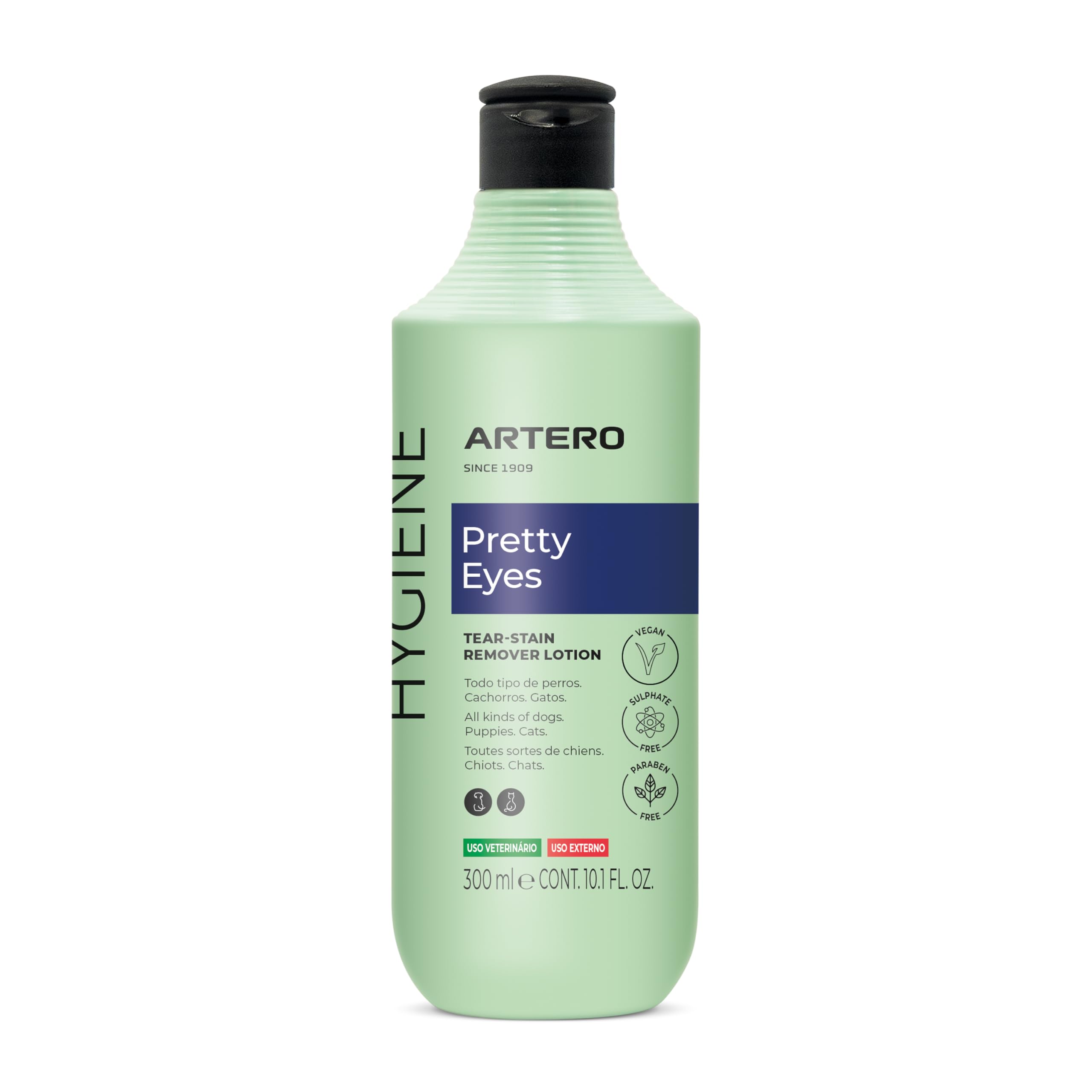 ARTERO Pretty Eyes. Eye Cleaner. Effectively removes Tear Stains from the Tear ducts of Dogs and Cats, ensuring a Clean and Healthy Appearance. 300 ml Bottle for Regular use.