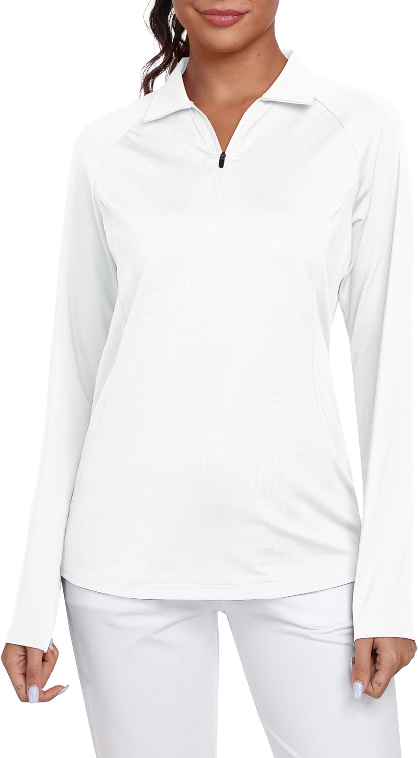 AIRIKE Women's Zipper Up Golf Shirts Long Sleeve Polo Shirt Quick Dry Comfy Fleece Tennis Tops - Image 2