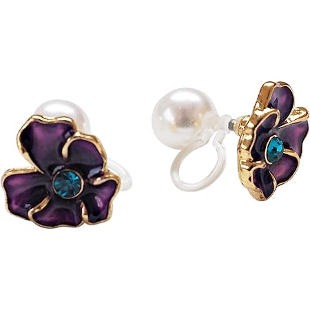 Amazon イヤリング レディース かわいい パール パープル 花 イヤリング 人気 痛くない アメリカンピアス風 両面 紫 フラワー 真珠 ノンホールピアス 樹脂 イヤリング イアリング Miyabi Grace イヤリング 通販